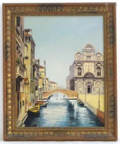 Manner of Harald Peter W. Schumacher (1836-1912), Oil on canvas, A Venetian canal scene with