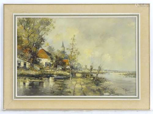 F. Robert (1879-1942), Dutch School, Oil on canvas, A landscape scene with a view of a cottage, a