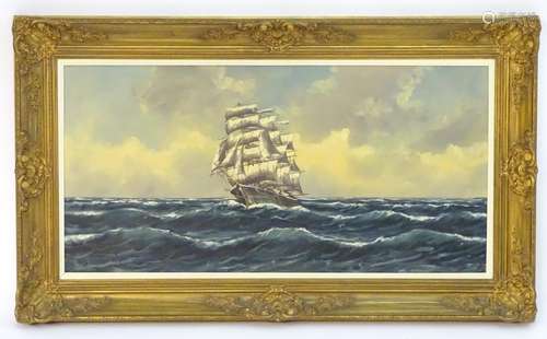 H. C. Hermans, XX, Marine School, Oil on canvas, A clipper ship under full sail. Signed lower