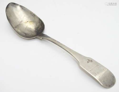 An Irish silver fiddle pattern spoon Dublin 1808 maker William Ward and marked with retailer stamp '