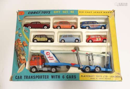 Toys: A Corgi Toys die cast scale models gift set, no. 48 Car Transporter with 6 cars, comprising