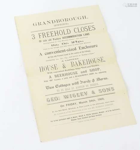 Buckinghamshire local interest: an Edwardian auction brochure, ' Grandborough, 3 freehold closes 9a.