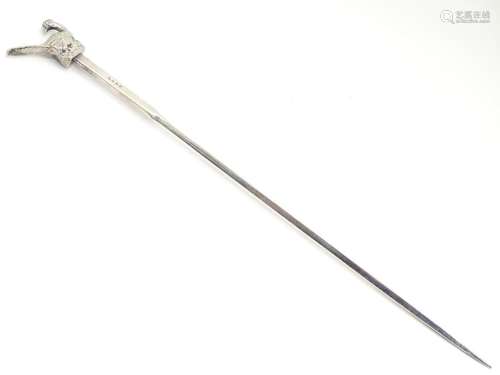 A silver plate meat / game skewer with pheasant formed handle. 12