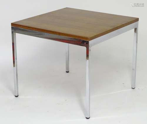 Vintage Retro, Mid-century: a Knoll occasional table, with square walnut top and chrome base,