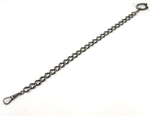 A silver pocket watch chain with textured details to links. Approx 11