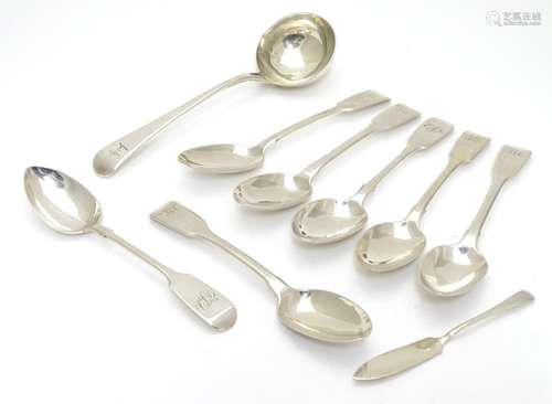 Assorted silver flatware compromising 2 fiddle pattern teaspoons hallmarked Exeter 1861/62 maker