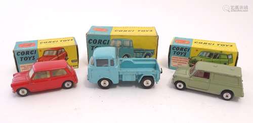 Toys: Three Corgi Toys die cast scale model vehicles / cars, comprising Forward Control Jeep FC-150,