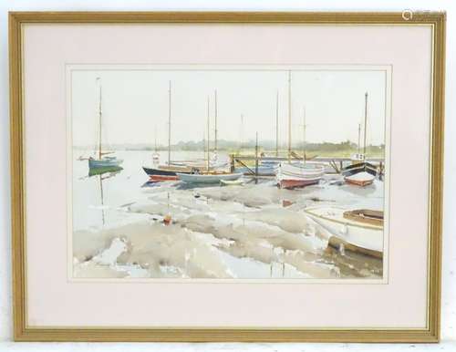 Harry Sheldon (1917-2002), English School, Watercolour, Ebb Tide, Woodbridge, Boats at low tide.