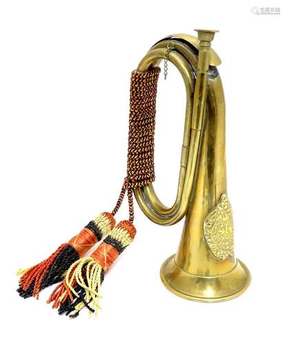 Militaria : a mid-20thC British Army bugle, bearing the insignia of the Argyll & Sutherland