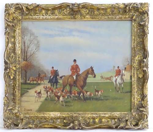 D. Long, XIX, English School, Oil on canvas, A country landscape with a pack of hounds / hunting