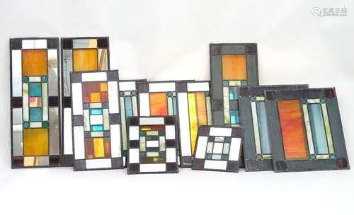 Garden & Architectural, Salvage: a suite of eleven Art Deco geometric stained glass window panes