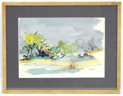 Lucette de la Fougere (1921-2010), Watercolour, Pond in Winter. Signed lower right. Approx. 8 1/2? x