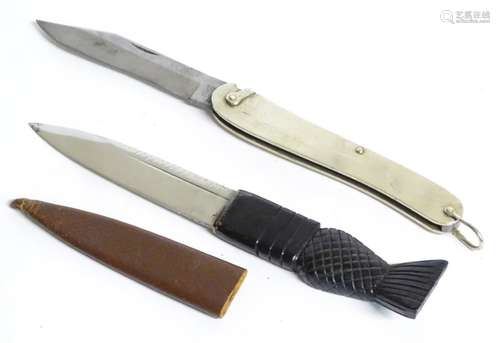 A William Rogers of Sheffield stainless steel folding fishing knife, 4'' blade, together with an