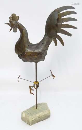 Garden & Architectural, Salvage: an early to mid 20thC cockerel weather vane, constructed of