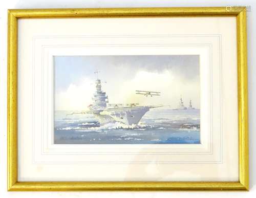 Ken W. Burton, XX, Marine School, Watercolour, HMS Indomitable, the WWII Illustrious-class