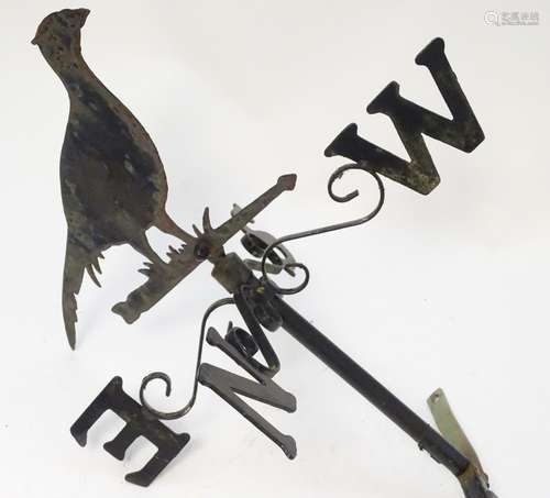 Garden & Architectural, Salvage: a mid to late 20thC cast and painted Pheasant weathervane, with