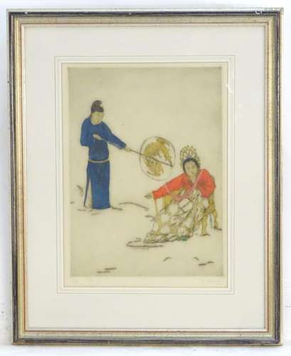 After Elyse Ashe Lord (1900-1971), Limited edition coloured etching, no. 41/75, Lady of Rank,