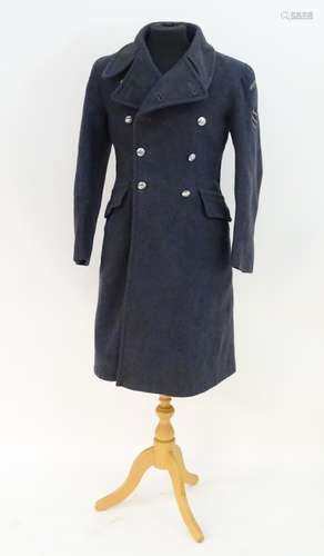 Militaria : a mid-20thC RAF greatcoat, with Cadet Sergeant insignia and 'Air Training Corps'