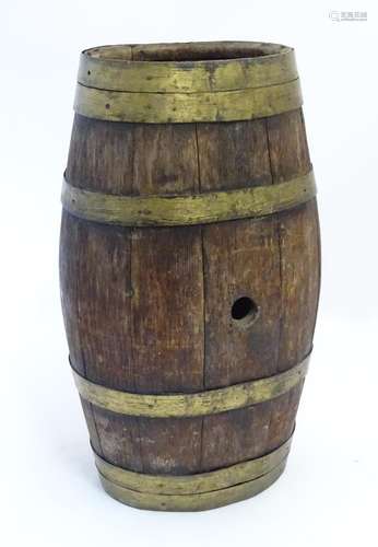 A late 19thC / early 20thC coopered barrel with brass banding. Measuring 13