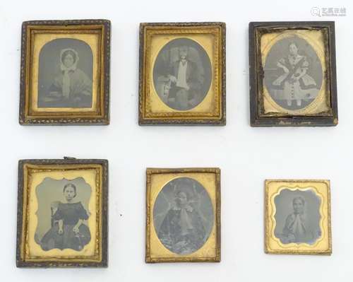 A quantity of Victorian daguerreotype photographic portraits to include an old lady wearing a