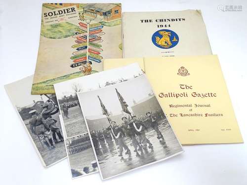 Militaria : items of mid-20thC British Army ephemera, comprising four monochrome photographs