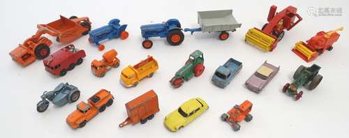 Toys: A large quantity of Lesney / Moko / Matchbox die cast scale model farm vehicles, comprising,