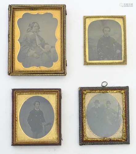 A quantity of Victorian daguerreotype photographic portraits. To include a portrait of two seated