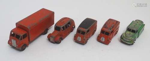 Toys: Five Dinky Toys die cast scale model vehicles comprising Dinky Supertoys Guy Truck, with