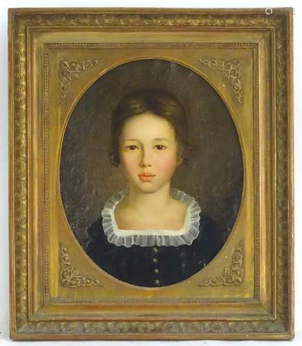 XIX, English School, Oil on board, A portrait of a young girl with brown eyes and short hair.