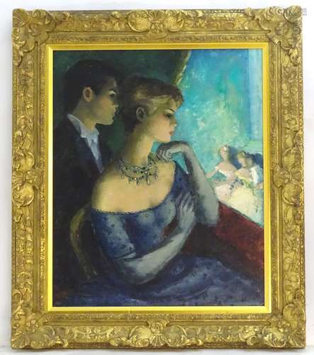 Antoine Serneels, XX, Belgian School, Oil on canvas, At the Opera, A young couple watch a opera