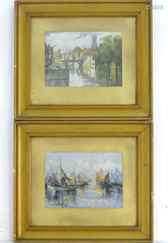 Two prints, one after Hutton Mitchell, depicting a view of Brugge; the other indistinctly signed