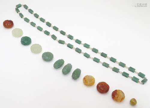 A necklace of pearls and jade beads together with assorted unstrung jade beads Please Note - we do