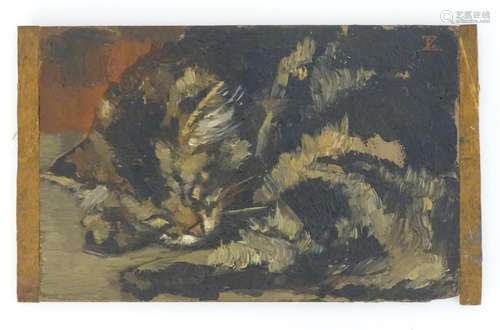 Manner of Pieter de Zwart (1880-1967), Dutch School, Oil on panel, A portrait of a sleeping tabby