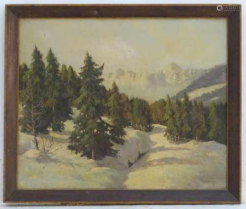 Manner of Anton Karinger (1829-1870), Slovenian School, Oil on board, A snowy mountainous