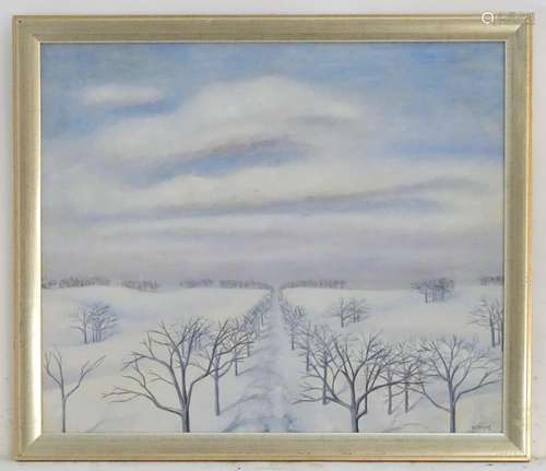 Alexandra Pregel (1907-1984), Russian School, Oil on canvas, Winter Landscape, A snow covered