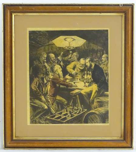 After Miranda, XIX-XX, Hand coloured etching, The Wine Tasting, A interior tavern scene. Facsimile