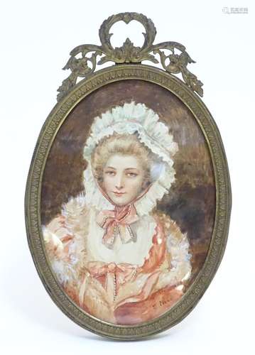 A late 19th / early 20thC watercolour portrait miniature depicting Countess Lavinia Spencer by J.