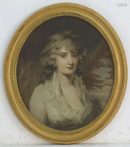 After Sir Henry Raeburn (1756-1823), XX, Coloured print, A portrait of Mrs H W Lauzun. Approx. 13