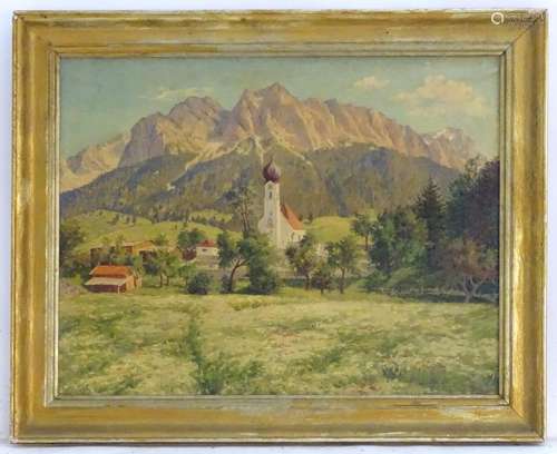 W Rizzi, XX, German School, Oil on canvas, A landscape scene depicting a view of the church in the