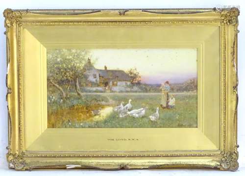 Tom Lloyd (1849-1910), English School, Watercolour, The Goose Pond, An early morning scene in a