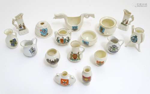 A quantity of assorted W. H. Goss China crested ware to include a Norwegian Dragon Shaped Beer