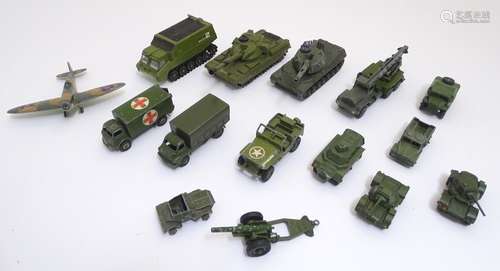 Toys: A quantity of Dinky Toys die cast scale model military vehicles comprising Shado 2, From Gerry