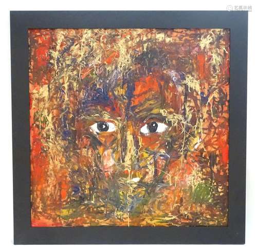 Chieftan Solo, XXI, Oil on board, An abstract composition depicting a human head / face. Signed