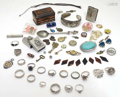 Assorted items including a Hallmarked silver fob hallmarked Birmingham 1929, assorted silver