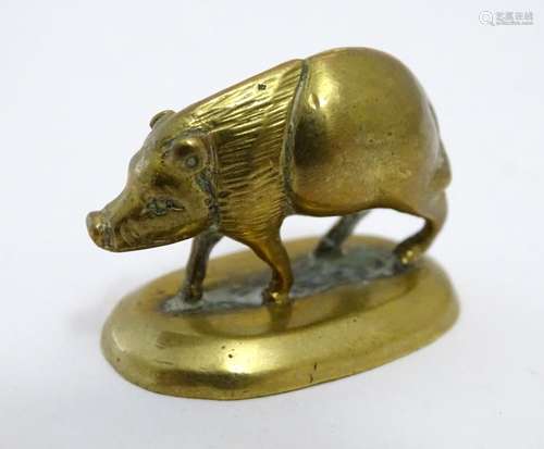 A 19thC brass model of a pig / boar. Approx. 1