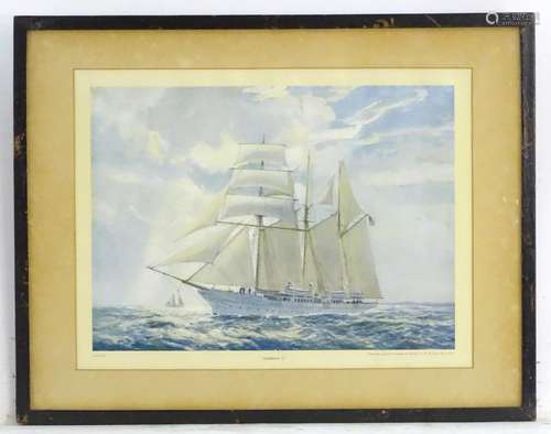 After Weatherall Burgess (1879-1957), XIX-XX, Lithograph, Sunbeam II, A three masted topsail