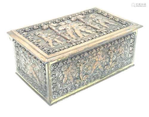 An electrotype box / jewel casket with figural putti decoration. Marked under Made in Japan Approx 6