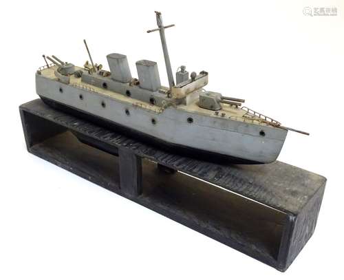 Toy: A WW2 (World War Two) era scratch built model of a floating model of a destroyer boat / ship,