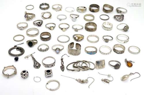 Assorted silver and white metal rings etc including a silver ring hallmarked Sheffield 1977 maker