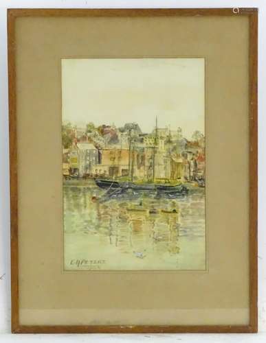 E. H. Peters, XX, Watercolour, A harbour scene with boats and figures. Signed and dated 1946 lower